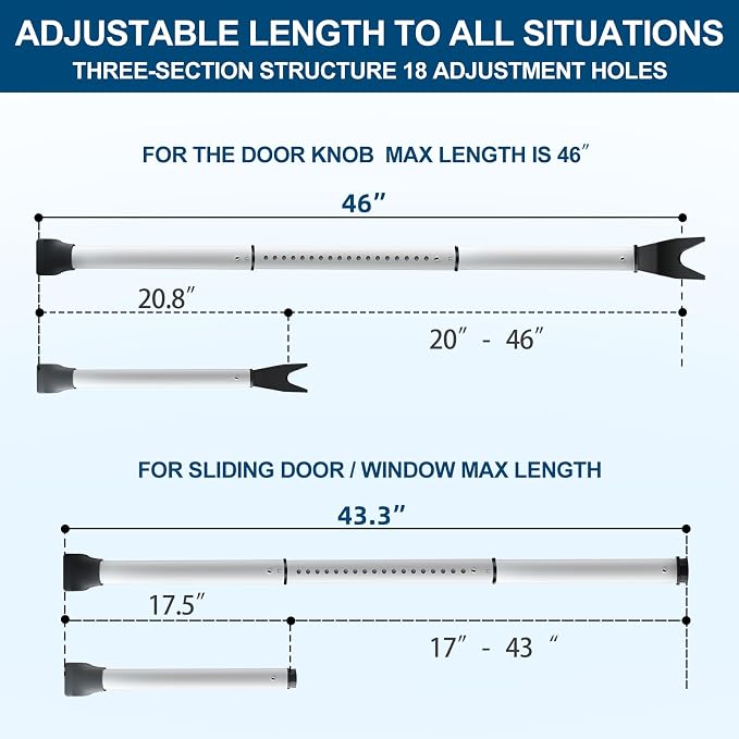2 Pack Rerishom Door Security Bar, Door Stoppers Security bar, Heavy Duty Door - Image 3
