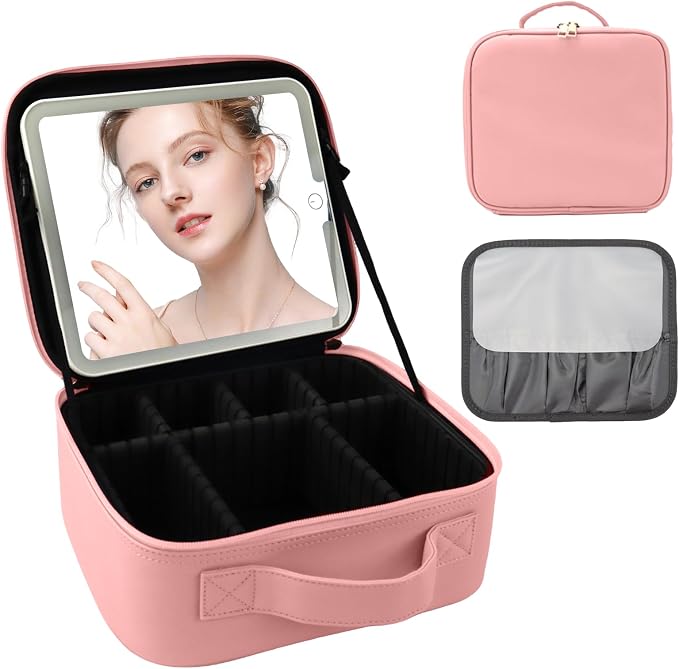 Travel Makeup Bag with LED Mirror Makeup Case with Light Up Mirror Portable by SUILU