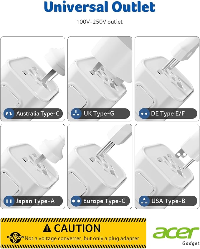 Acer US to Europe Plug Adapter, Universal Travel Adapter, International Power - Image 4