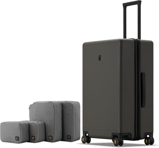 LEVEL8 Elegance Checked Luggage, 24 Inch Hardside Suitcase, Lightweight Matte by LEVEL8