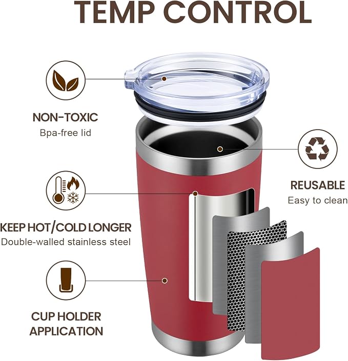 MEWAY 20oz Tumbler Double Wall Vacuum Insulated Travel Mug, Stainless Steel - Image 2