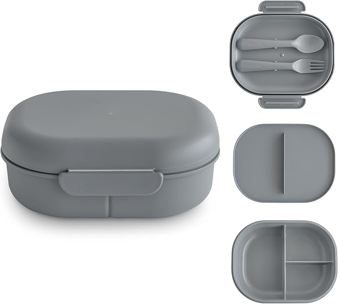 mushie Kids Bento Lunch Box | 3-Compartment & Removable Divider + Fork & Spoon by mushie
