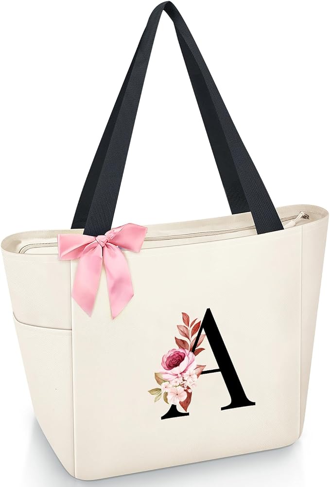 Vavabox Tote Bag, A-Z Initial Monogrammed Waterproof Tote Bag, Bridesmaid Gifts by Vavabox