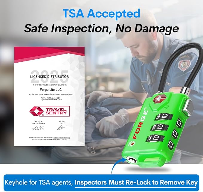 Forge TSA Approved Luggage Locks, Re-settable Combination - Image 2