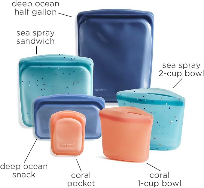 Stasher Premium Silicone Reusable Food Storage Bags, Starter Kit, Sea Spray - Image 5