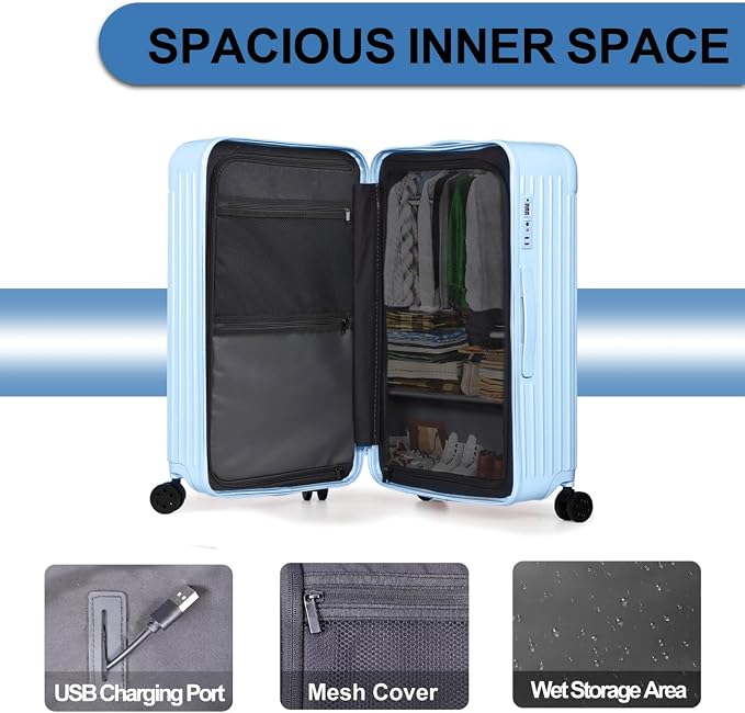 Krute Luggage with Spinner Double Wheels Suitcases with USB Port and Cup Holder - Image 6