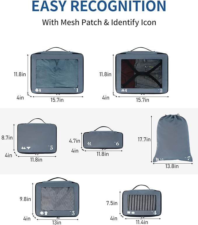 ECOHUB 7 Set Packing Cubes Tear-Resistant Luggage Packing Organizers - Image 6