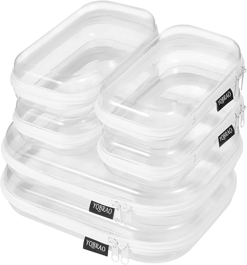 6 Pack Clear Hard Shell Zipper Case, Hard Plastic Organizer Pouches by Unknown