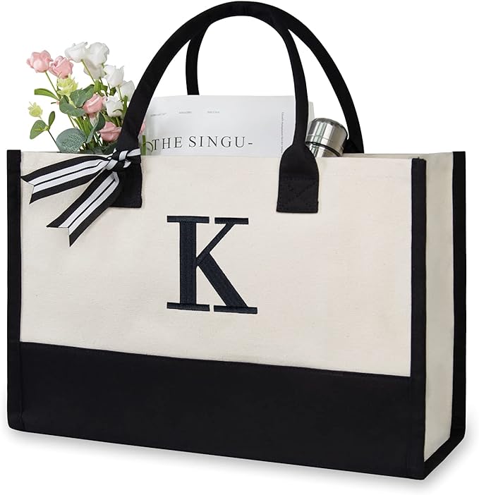 TOPDesign Embroidery Initial Canvas Tote Bag, Personalized Present Suitable by TOPDesign