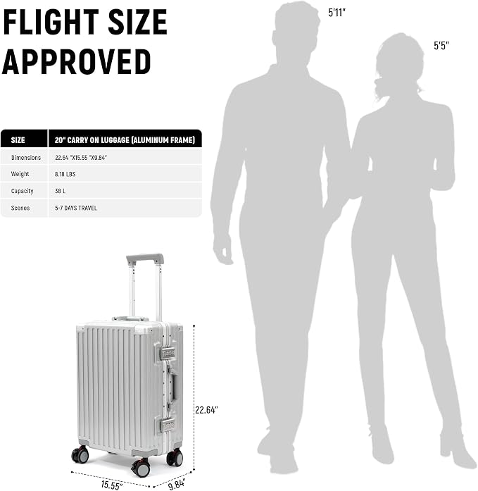 UrbanExplorer 20 Inch Carry On Luggage Aluminum Frame Airline Approved - Image 2