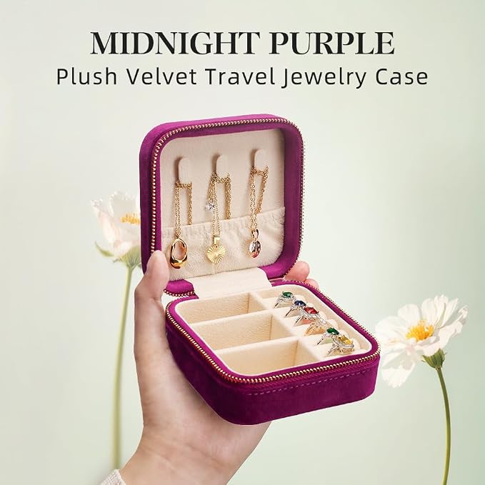 Travel Jewelry Case, Small Plush Velvet Jewelry Box - Image 2