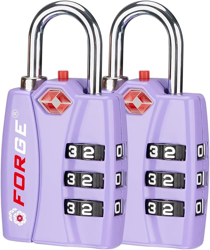 Forge Luggage Locks TSA Approved 2 Pack Purple, Small Combination Lock by Forge