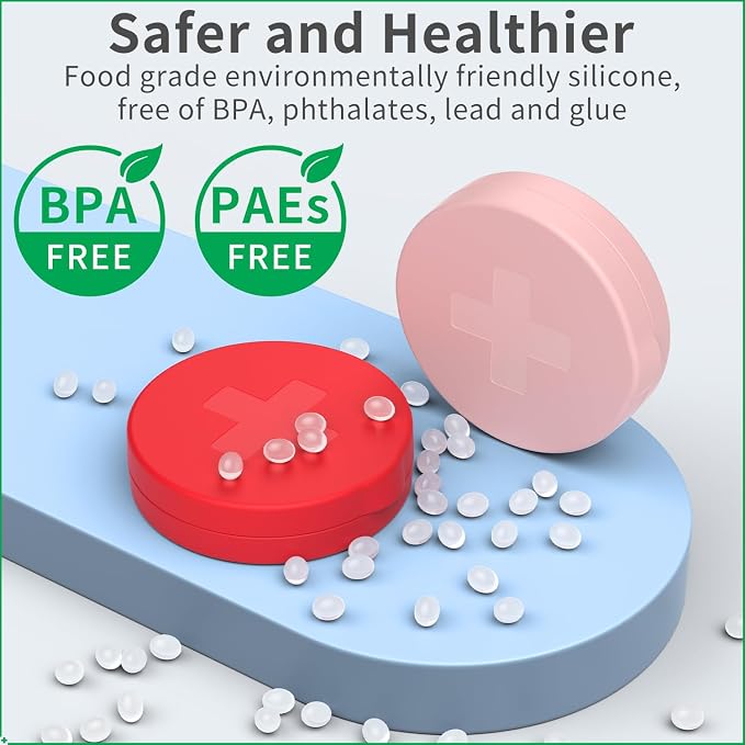 2 Pack Small Pill Box, 3 Compartment Round Silicone Travel Pill Box - Image 4