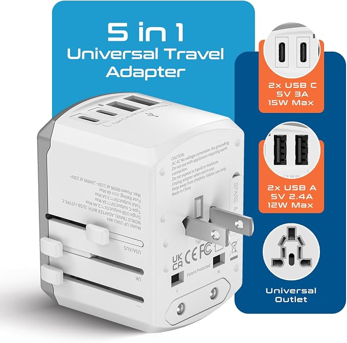 Ceptics Universal Travel Adapter 17.5W, 5 in 1 Universal Laptop Charger - Image 2