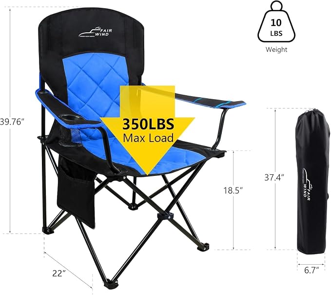 FAIR WIND 2 Pack Oversized Fully Padded Camping Chair Heavy Duty Quad Fold Arm - Image 3