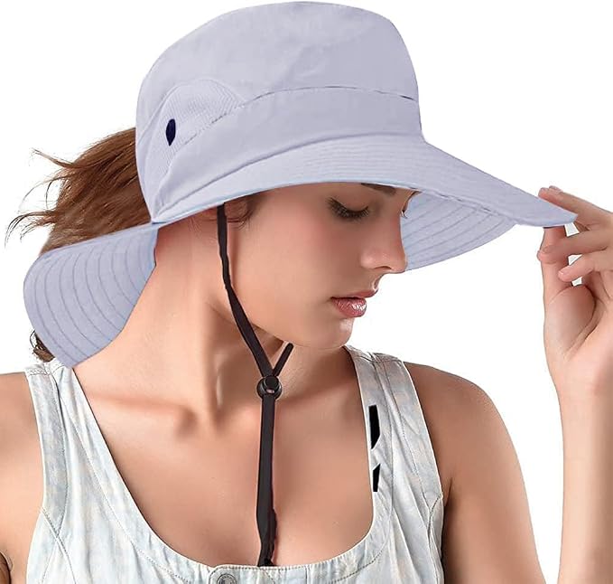 Rosoz Ponytail Sun Bucket Hats for Women UV Protection Foldable Mesh Wide Brim by Rosoz
