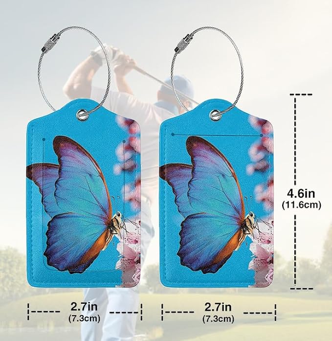 2 Pack Luggage Tags for suitcases Blue Funny Cute Butterfly Luggage Tag - Image 2