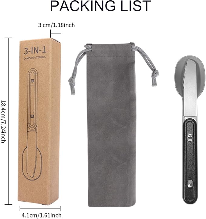 3-in-1 Camping Utensils, Portable Stainless Steel Spoon, Fork and Knife Combo - Image 7