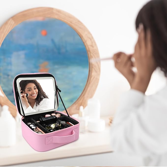 Travel Makeup Bag with LED Mirror Travel Makeup Organizer with 3 Lighted - Image 9
