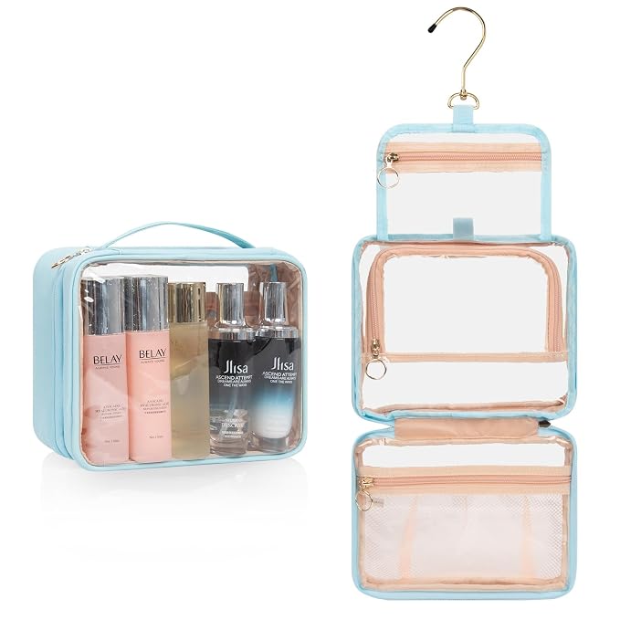 CUBETASTIC Hanging Travel Toiletry Bag, Transparent 3 Comparment Small Travel by CUBETASTIC