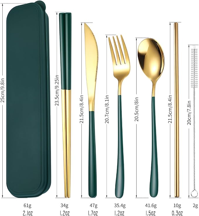 AARAINBOW 6 Pieces 18/8 Stainless Steel Flatware Set Portable Reusable Cutlery - Image 2
