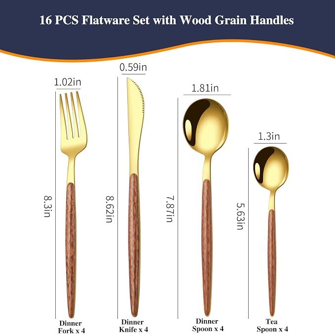 16 Pcs Gold Silverware Set - Image 2