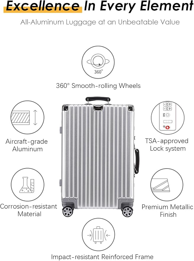 HotWay 20 Inch All Aluminum Carry On Luggage - Image 2