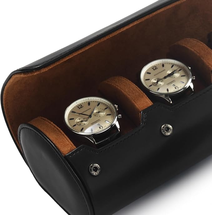 Oirlv Premium Leather Watch Roll Travel Case 3-Slot Watch Box - Image 6