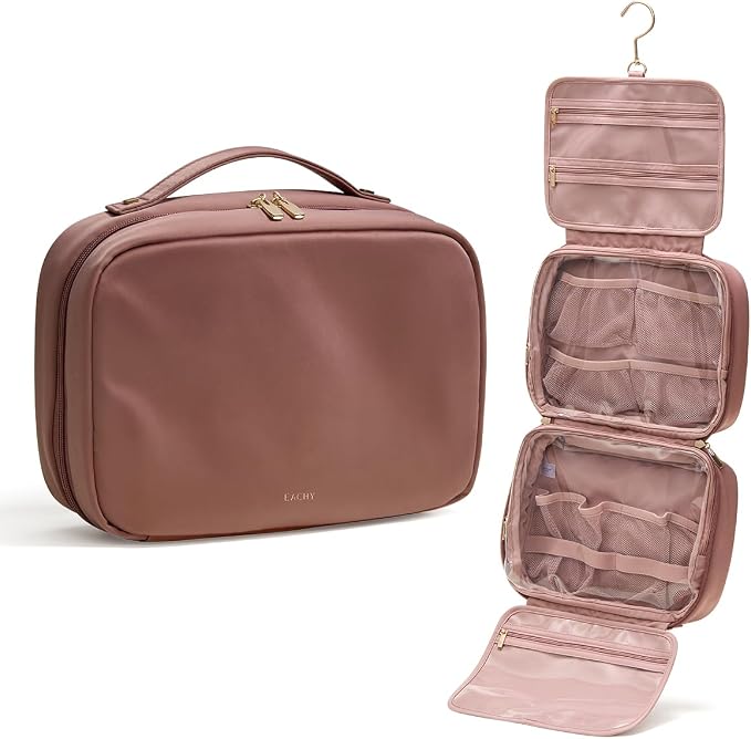 EACHY Hanging Toiletry Bag, Satin 4 Compartments Travel Toiletry Bags by EACHY