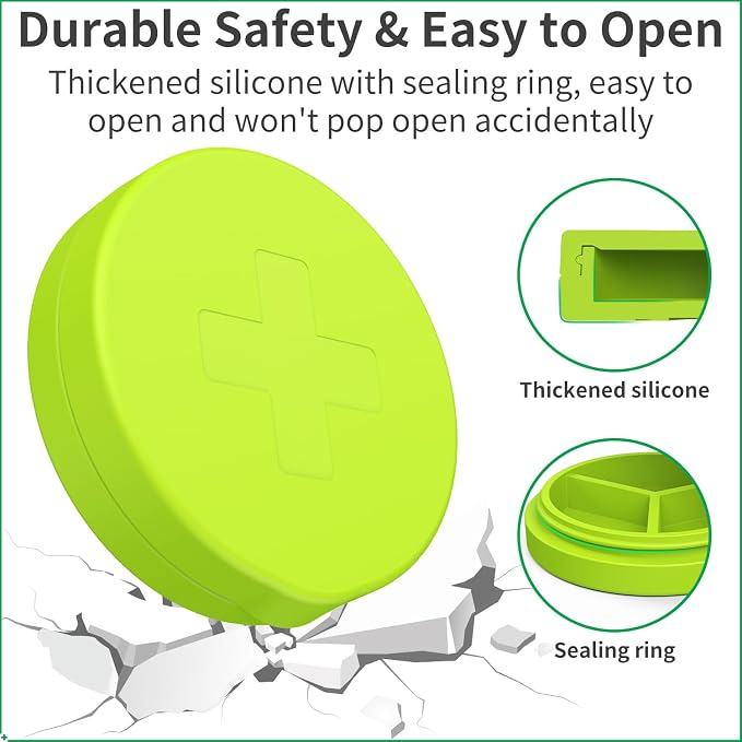 2 Pack Small Pill Box, 3 Compartment Round Silicone Travel Pill Box - Image 6