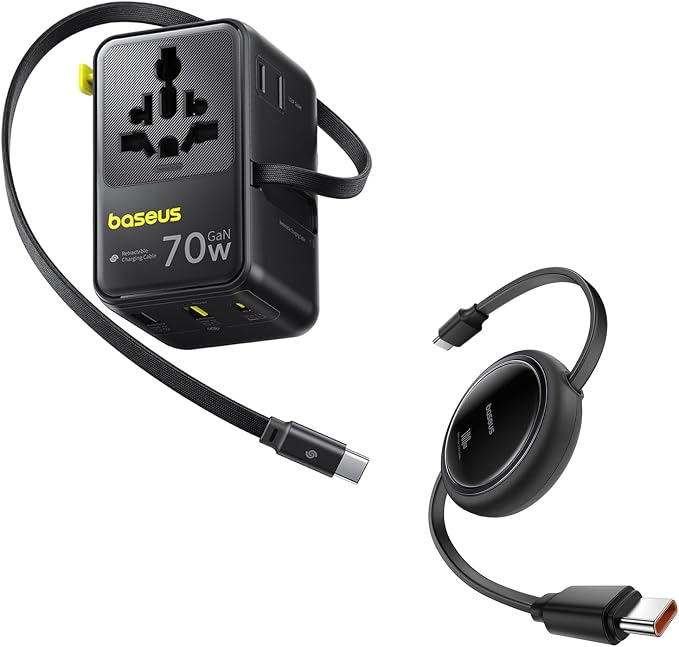 Baseus 70W Universal Travel Adapter and Baseus 100W Retractable USB C Cable by Baseus