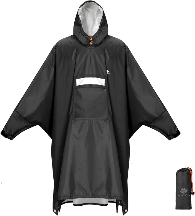 ANYOO Hooded Rain Poncho for Adults Waterproof Lightweight Rain Coat for Men by Anyoo