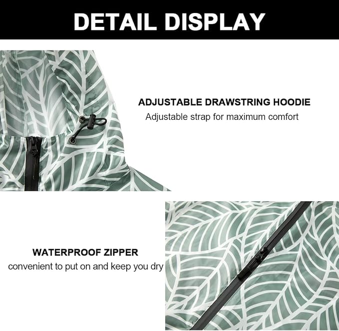 Rain Poncho Jacket Coat Hooded Zipper Style - Image 5