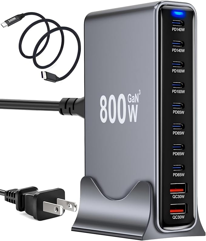 800W USB C Fast Charger Block, 10 Port USB Charging Station, GaN Ⅲ Pro Double by Unknown