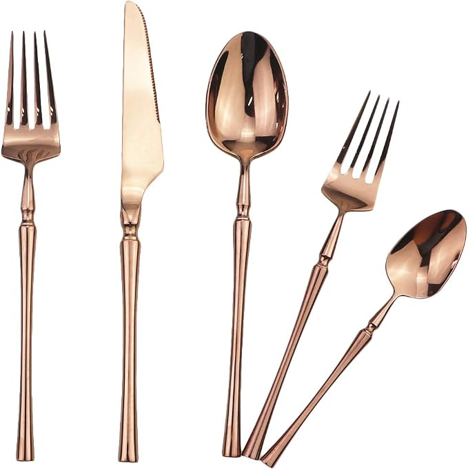 Gugrida 20 piece Copper Flatware Set 304 Stainless Steel Fork Spoon Cutlery - Image 6