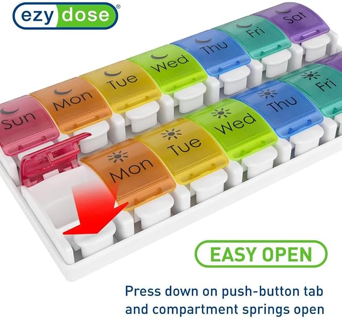 EZY DOSE Weekly Pill Case, Medicine Planner, Vitamin Organizer, 2 Times a Day - Image 5