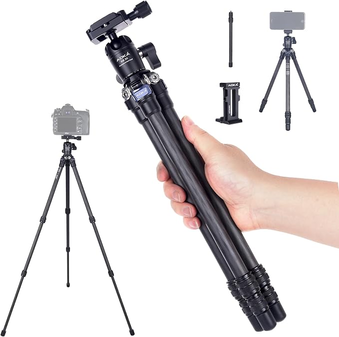 AOKA 28in/1.1lb Mini Portable Carbon Fiber Tripod, Lightweight Compact Travel by AOKA