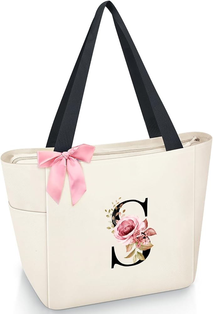 Vavabox Tote Bag, A-Z Initial Monogrammed Waterproof Tote Bag, Bridesmaid Gifts by Vavabox