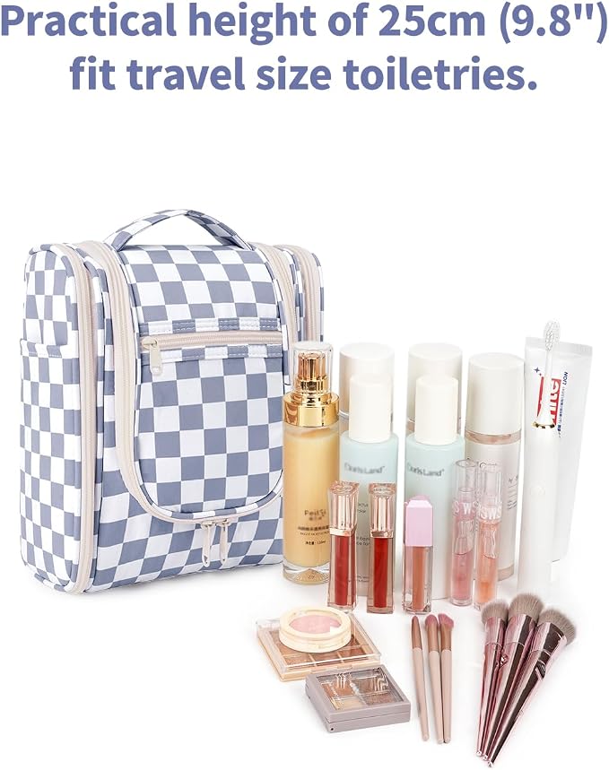Narwey Small Checkered Hanging Travel Toiletry Bag - Image 5
