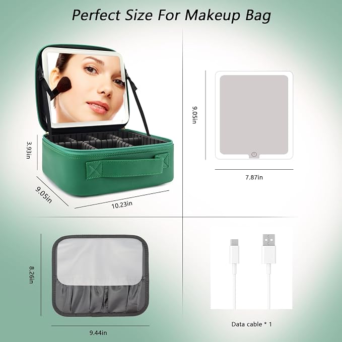Travel Makeup Bag with LED Mirror Travel Makeup Organizer with 3 Lighted - Image 7