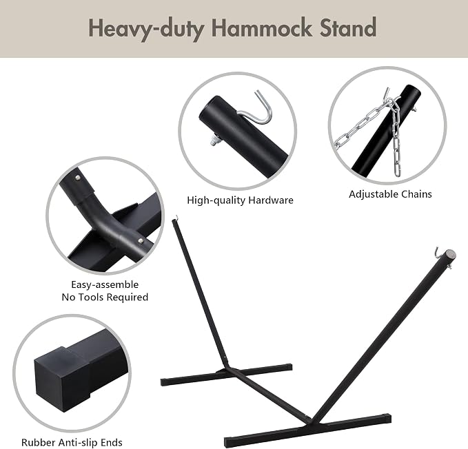 ANOW Outdoor Hammock with 12 Feet Heavy Duty Steel Stand, Two Person Hammock - Image 3