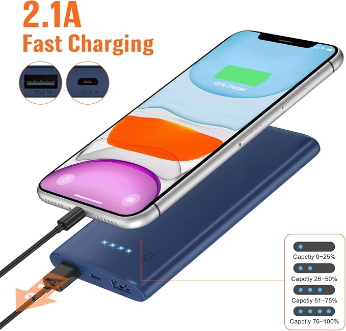 Portable Charger Power Bank 10000mAh, Ultra Slim Portable Phone Charger - Image 2