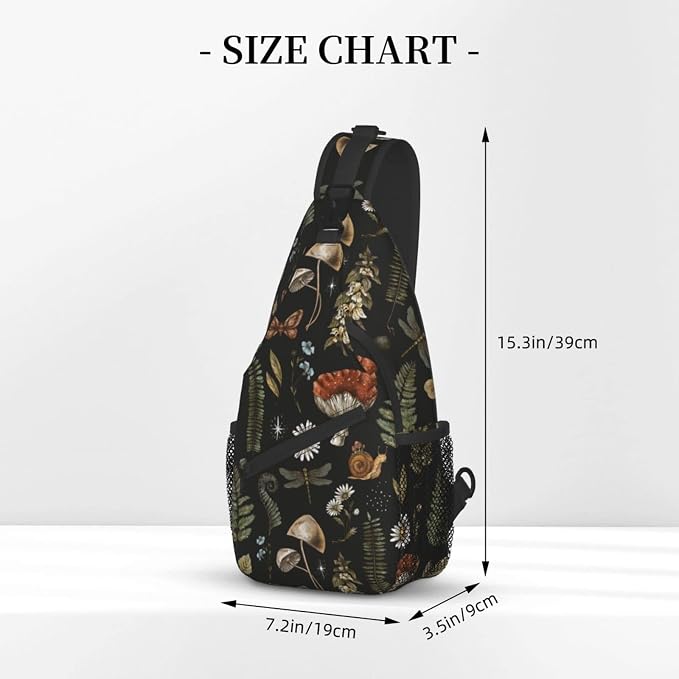 SUPLUCHOM Sling Bag Vintage Mushroom Leaf Forest Hiking Daypack Crossbody - Image 3