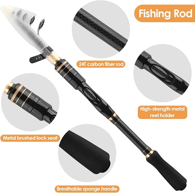 mouhike Carbon Fiber Telescopic Fishing Rod Reel Combo Lightweight Collapsible - Image 3