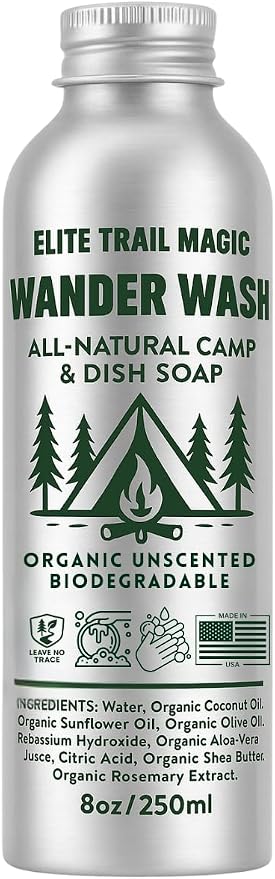 Wander Wash -Biodegradable Camp & Dish Soap Unscented | Made in USA | Organic by Elite+Trail+Magic