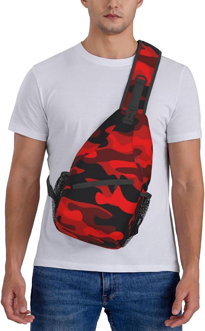SUPLUCHOM Sling Bag Military Camouflake Camo Red Black Hiking Daypack Crossbody - Image 6