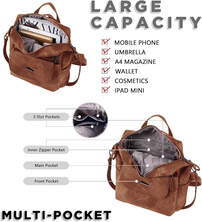 PU Leather Backpack Purse for Women Fashion Multipurpose Design Handbag Ladies - Image 7
