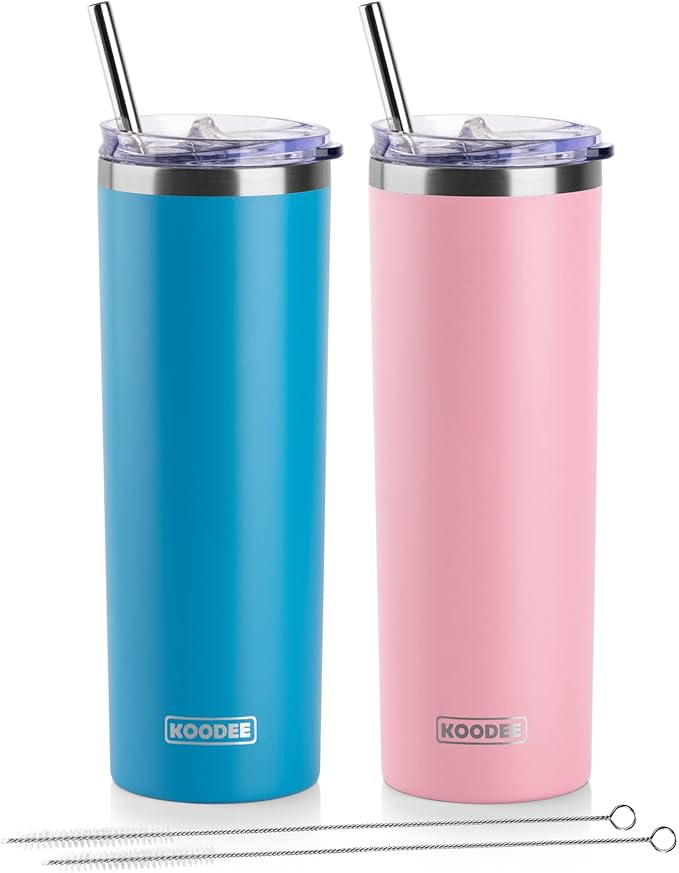 koodee 20 oz Tumbler with Lid and Straw-2 Pack Stainless Steel Insulated Coffee by koodee