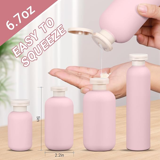 ASEVAT 6.7oz 4Pcs Plastic Refillable Travel Shampoo & Conditioner Bottles - Image 2