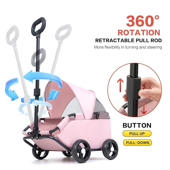 Dog Stroller 4 Wheels Folding Dog Cart - Image 6
